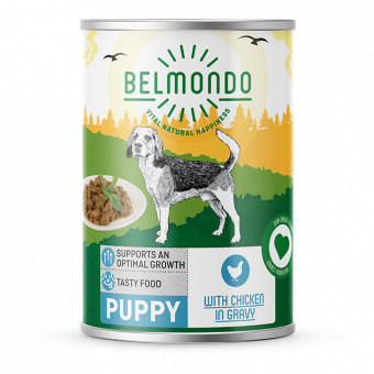 Belmondo Puppy Malse brokjes Kip in blik - 410g - Hondenvoer hondenvoer