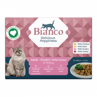 Bianco Adult Maaltijdzakjes - Gevogelte selectie in Saus - 12x100g - Kattenvoer kattenvoer