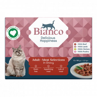 Bianco Adult Maaltijdzakjes - Vlees selectie in Saus - 12x100g - Kattenvoer kattenvoer