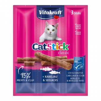 Cat Stick mini met kabeljauw en koolvis 3st - Vitakraft - Kattensnoepjes kattenvoer