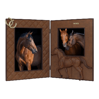 Fotolijst paarden tweeluik - Roestbruin - 39,5x3x25cm - Happy House