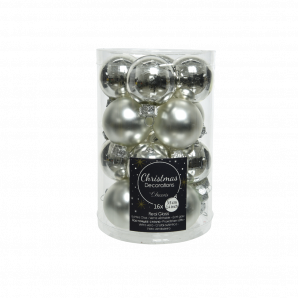 16 Decoris Kerstballen - set - Glas - d3,5cm - Zilver