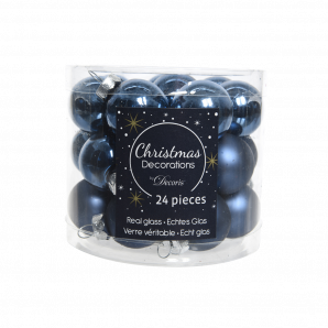 24 Decoris Kerstballen - set - Glas - d2,5cm - Nachtblauw