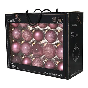 42 Decoris Kerstballen - set - Glas - d7cm - Vintage roze