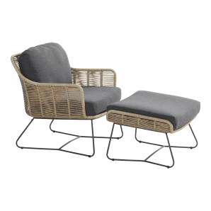 Belmond natural 2-delige Loungestoel met voetenbank - Incl. Kussens