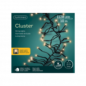 Clusterverlichting LED klassiek warm - 10m - 1128 lampjes - Zwart - Lumineo