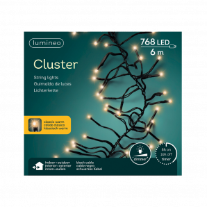 Clusterverlichting LED klassiek warm - 6m - 768 lampjes - Zwart - Lumineo