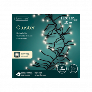 Clusterverlichting LED warm wit - 10m - 1128 lampjes - Zwart - Lumineo