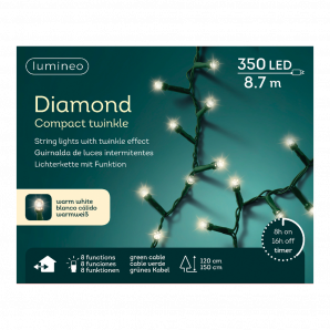 Diamondverlichting Compact Led warm wit - 8 functies - 9m - 350 lampjes - Groen - Lumineo