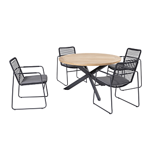 Elba antraciet 5-delige tuinset met Prado tuintafel Ø 130cm
