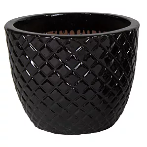 Bloempot Glazed Egg Pineaple - d38 x h30cm - Zwart