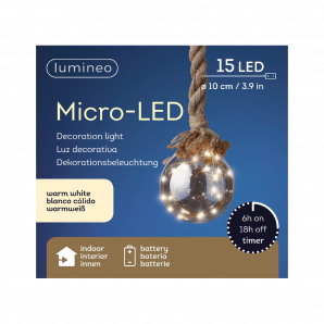 Eigen Belastingbetaler Verscheidenheid Lumineo LED kerstlamp aan touw - warm wit - 15 lampjes - D10xH80cm -  Rookgrijs