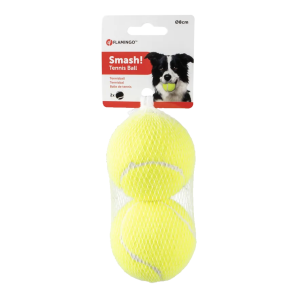Tennisbal geel - 8cm - 2 stuks - Hondenspeelgoed