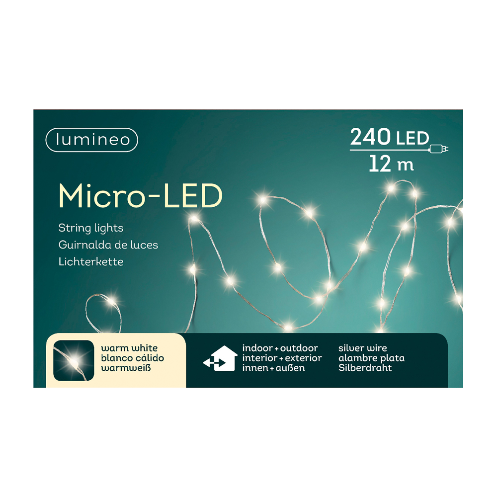Begrijpen maagd Thermisch Draadverlichting Micro LED warm wit - 12m - 240 micro lampjes - Zilver -  Lumineo